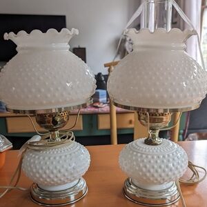 Set of 2 Milkglass Hurricane Lamps